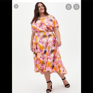 Torrid multi water color the dye 2pc off the shoulder dress